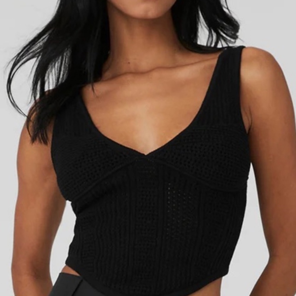 Alo Open-Knit chase the sun corset tank, size small.